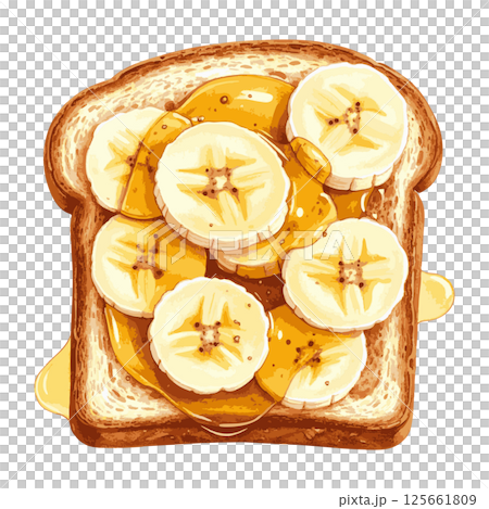 Watercolor illustration of toast with banana and honey AI generation 125661809