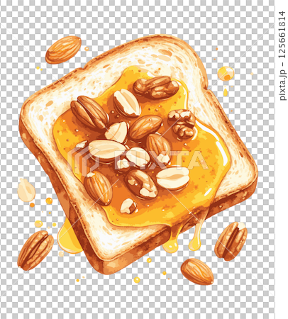 Watercolor illustration of honey and nuts - AI generation 125661814