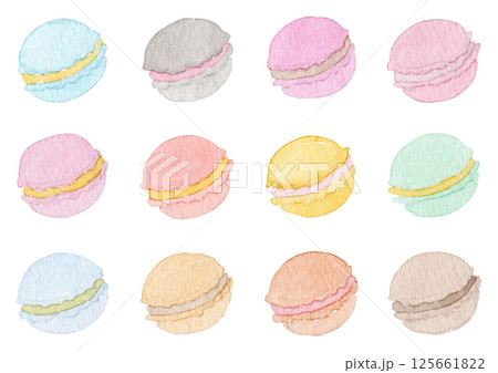【水彩】マカロンのイラストセット 125661822