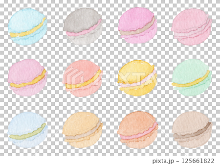 【水彩】マカロンのイラストセット 125661822