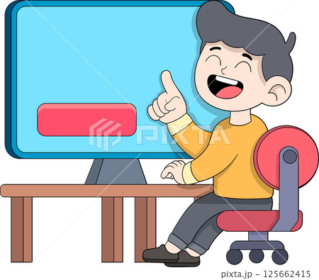 Man Working from Home on Computer Cartoon Doodle 125662415