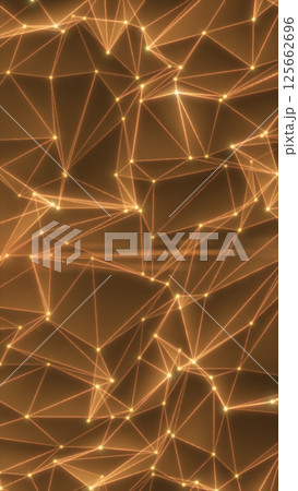 Glowing orange wireframe network with connecting nodes forming a digital mesh across a dark backdrop Glowing orange wireframe network with connecting nodes forming a digital mesh across a dark backdrop 125662696