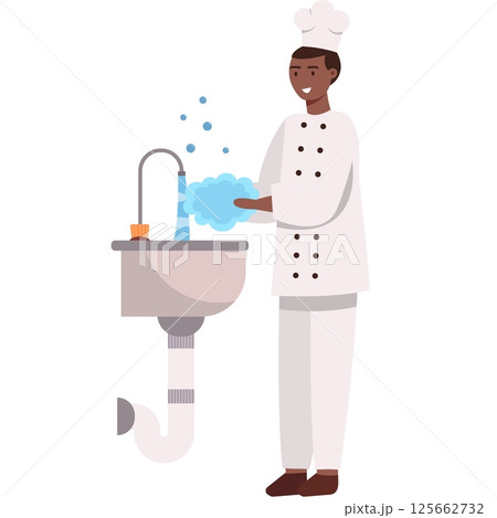 cook chef washing dishes in sink vector bakery icon isolated on white cook chef washing dishes in sink vector bakery icon isolated on white 125662732