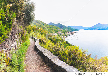On the path of the viandanti on the banks of Lake Lecco On the path of the viandanti on the banks of Lake Lecco 125662903
