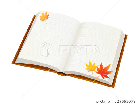 開いた本と紅葉の葉のイラスト(ラインあり) 開いた本と紅葉の葉のイラスト(ラインあり) 125663078