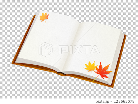 打開的書和秋葉插圖 125663079