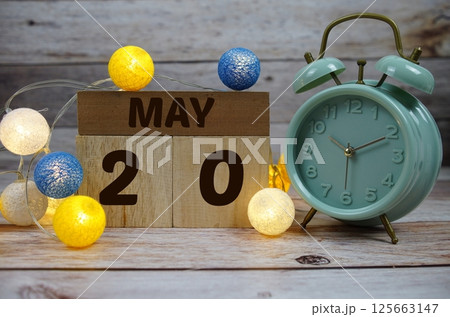 Wooden Calendar Showing the Date of May 20th. Day 20 of May month Wooden Calendar Showing the Date of May 20th. Day 20 of May month 125663147