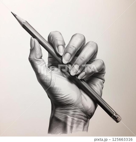 ペンを持つ手のデッサン 125663316