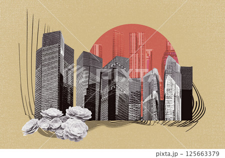 Abstract cityscape with condos and office buildings . Art collage or design Abstract cityscape with condos and office buildings . Art collage or design 125663379