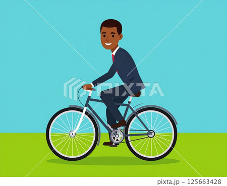 自転車で走るスーツ姿の男性ビジネスマン 125663428