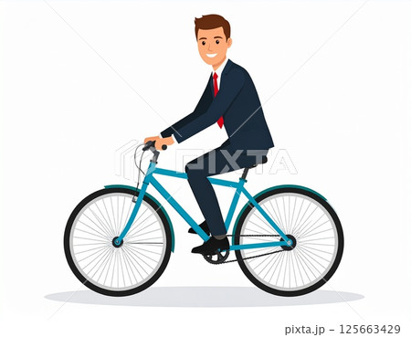 自転車に乗るスーツ姿の男性ビジネスマン 125663429