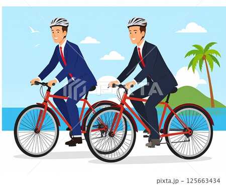 サイクリングをする男性ビジネスマン 125663434