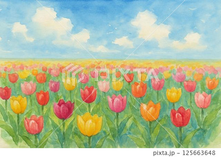 チューリップ畑 125663648