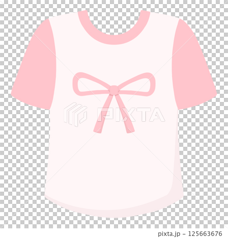 Cute T-shirt, pink and white, pink bow 125663676