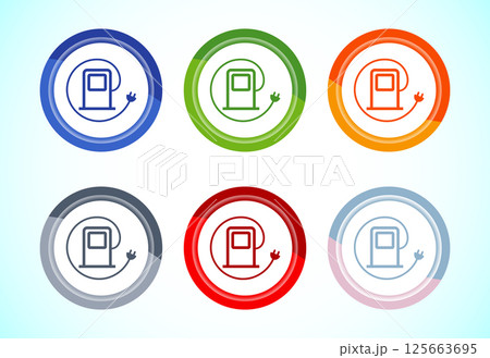 Fueling sign icon design illustration,  Petrol pump, gas station sign symbol, 6 color button design set 125663695