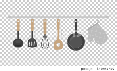 牆上掛著的廚房用具插圖素材 125663735
