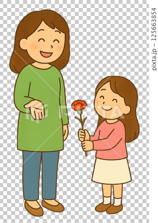 Child gives flowers to mother on Mother's Day 125663854