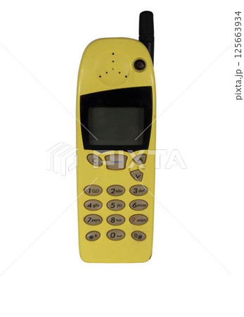 Retro mobile phone with a classic button design on a transparent background. The high resolution and transparent background make it perfect for use in advertising, illustrations, and design projects. 125663934