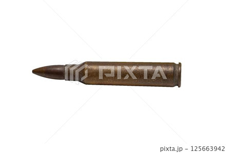 Assault rifle cartridges caliber 5.56 in a clip on a transparent background 125663942
