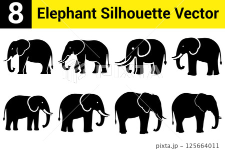Se of 8 Elephant Silhouettes Vector Graphic Se of 8 Elephant Silhouettes Vector Graphic 125664011