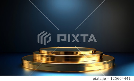 Golden podium under spotlight on dark background, luxury presentation and award concept 125664441