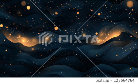 Abstract starry night sky with glowing waves, cosmic dreamscape concept Abstract starry night sky with glowing waves, cosmic dreamscape concept 125664764