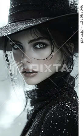 Woman witch in hat. Noire style, AI generative 125665046