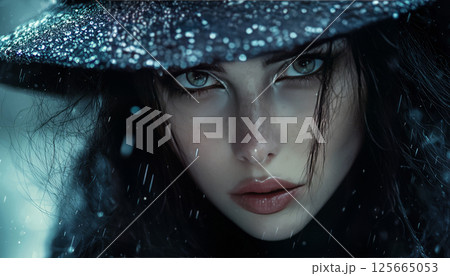 Witch in hat, noire style, attractive woman. AI generative 125665053