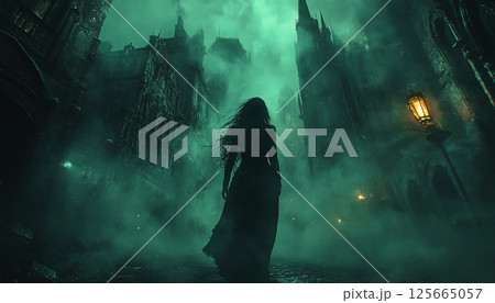Witch in hat, noire style, attractive woman. AI generative 125665057