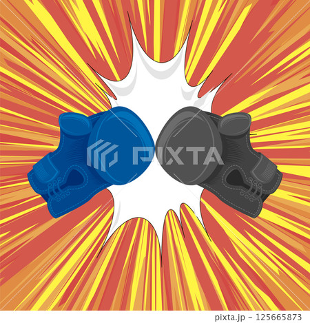 Vector boxing gloves on burst red yellow background. Symbol of boxing day 125665873