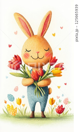 Cute bunny surrounded by hearts and colorful flowers, symbolizing love and joy, perfect for celebrating spring or Valentine's Day Cute bunny surrounded by hearts and colorful flowers, symbolizing love and joy, perfect for celebrating spring or Valentine's Day 125665939