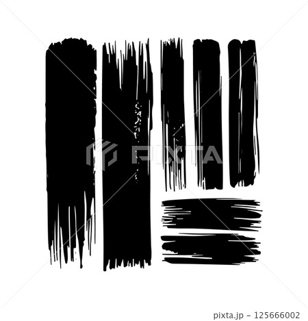 Bold Ink Brush Strokes Set. A collection of bold black ink brush strokes with rough, textured edges. Bold Ink Brush Strokes Set. A collection of bold black ink brush strokes with rough, textured edges. 125666002