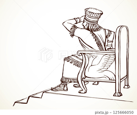 Vector drawing. The king looks at the youths in the oven 125666050