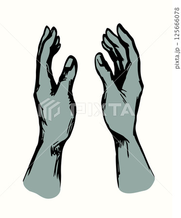 Young human hands. Vector drawing 125666078