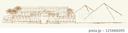 Vector Drawing. Ancient Egyptian Palace Vector Drawing. Ancient Egyptian Palace 125666095