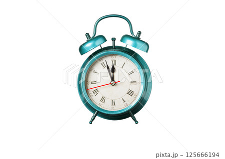 retro clock, pointer clock, blue color alarm clock on isolated white background 125666194