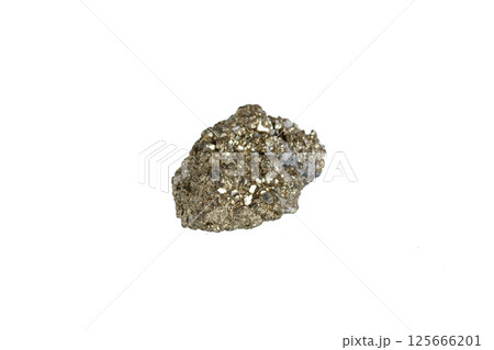 pyrite mineral stone macro on white background 125666201