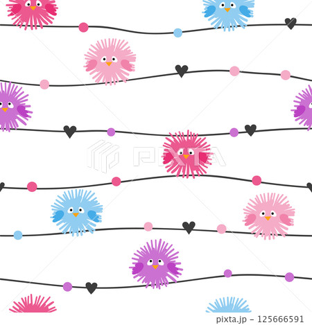 Colorful abstract birds on wires seamless pattern for kids 125666591