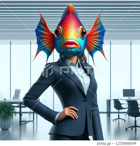 Fish Head Businesswoman Surreal 3D Concept of Imposter Syndrome in the Workplace 125666694