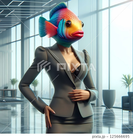 Fish Head Businesswoman - Surreal 3D Concept of Imposter Syndrome in the Workplace 125666695