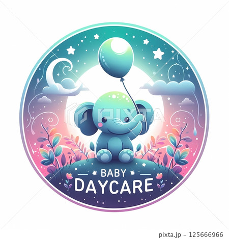 Cute Daycare and Nursery Logo with Baby Elephant Cute Daycare and Nursery Logo with Baby Elephant 125666966
