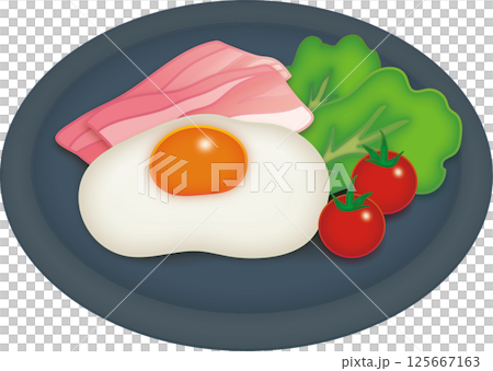 一盤煎蛋，上面放著各種配料 125667163