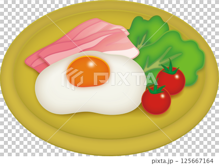 盤子上的煎蛋插圖 125667164