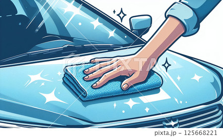 車のボンネットをコーティングして輝いているイラスト 125668221