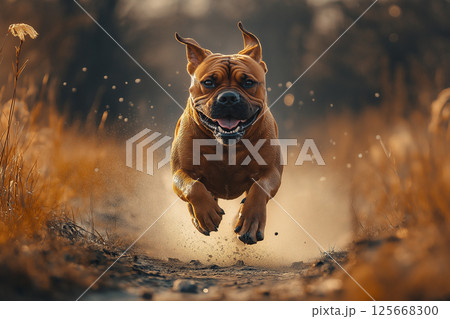 Dog Canine Pet Animal Nature Running Outdoor Trail Exercise Happy Brown Grass 125668300