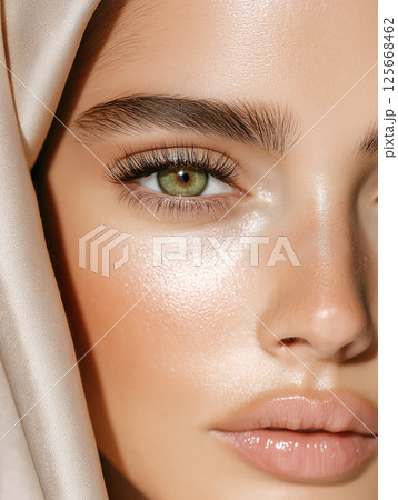 Stunning makeup portrait highlighting eyebrows, beauty, and fashion in closeup shot 125668462