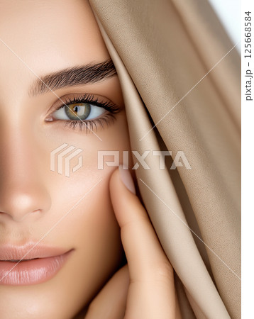 Elegant portrait of a woman highlighting beauty and natural fashion with a captivating eye focus. 125668584
