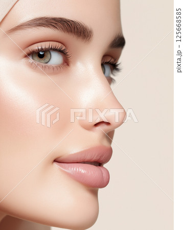 Portrait beauty model with makeup in fashion, skin glamour, and cosmetics displaying elegance 125668585