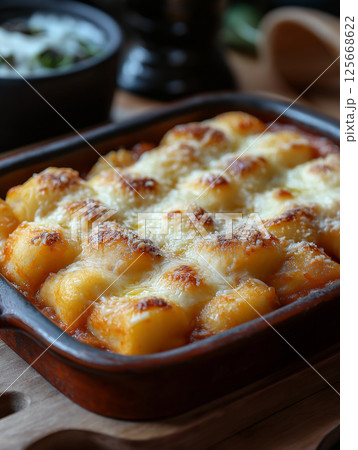 Delicious baked gnocchi with cheese, a savory Italian dish perfect for a satisfying meal. 125668622