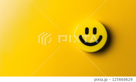 Happiness and vibrancy with a yellow smiley on a bright cheerful background 125668629